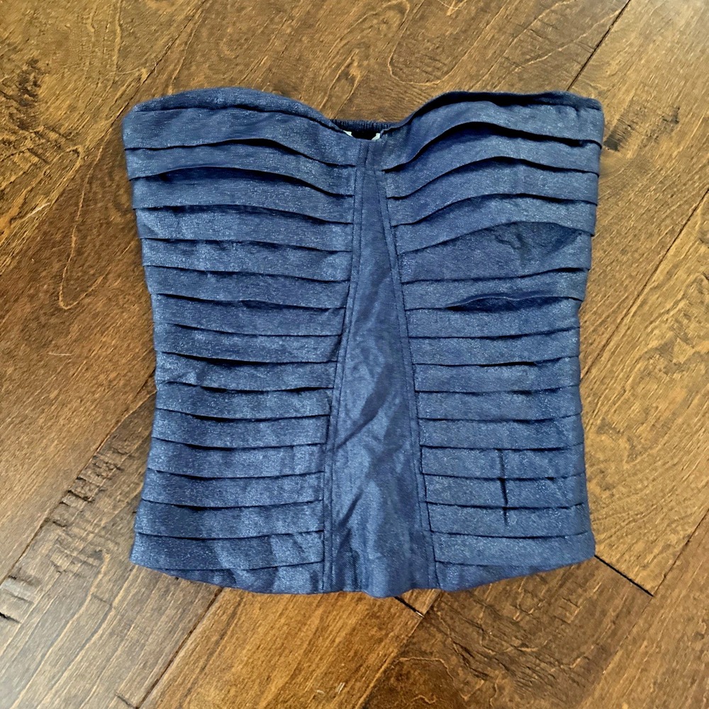 Charlotte Russe Y2K Shimmering Navy Blue Boho Smocked Bustier Size S Style WE324